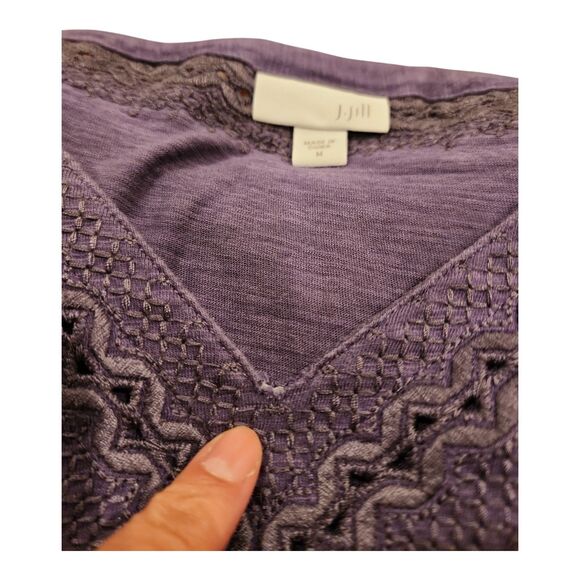 J. Jill Women Medium Purple 3/4 Sleeves Lace Trim V-Neck Top Cotton Modal Casual - Picture 8 of 9
